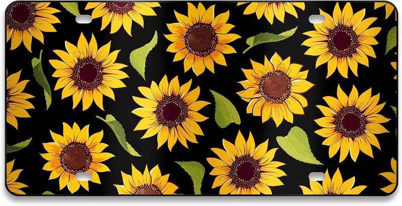 MCIAONE License Plate Sunflower – Vibrant Floral Front License Plate Cover, Aluminum Decorative License Plates, Flower Novelty Vanity Tag, Car Decor Accessory with 4 Holes, 6×12 inch Car Plates Decor - Image 1